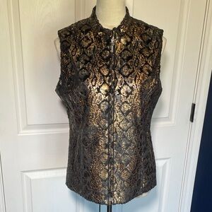 Erin London Snake Print Black & Bronze Metallic Front Zip Vest Size Small